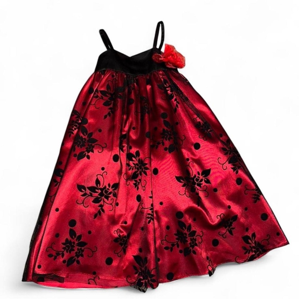 Red and Black Floral Kids Girl Dress